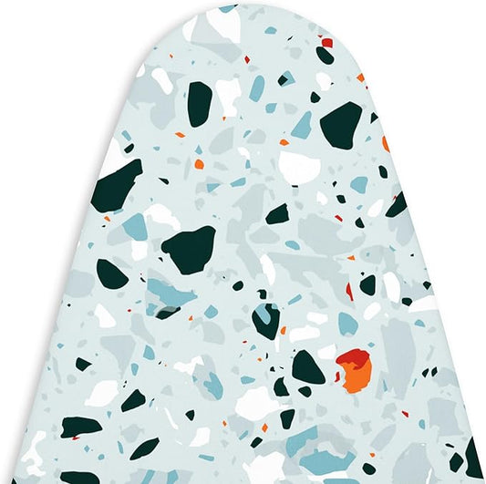 Encasa XO Ironing Board Cover and Pad - Thick 4mm Felt, Heat & Scorch-Resistant, Fits Medium Boards 42"x14", Elastic Bungee Cord Tightening, Easy Fit, Stain-Safe Dye, Terrazzo Mint
