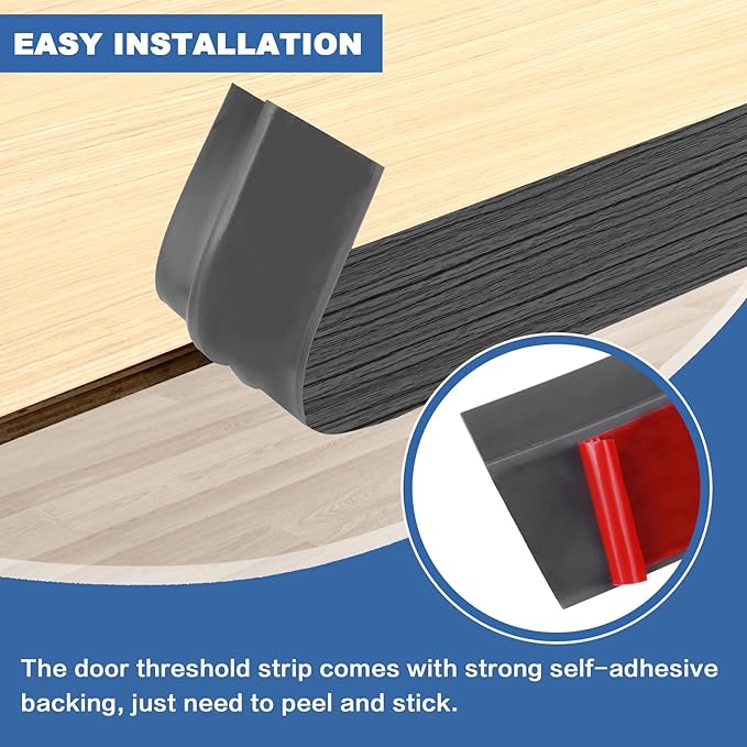 Vinyl Door Threshold Flooring Transition Strip Self Adhesive Carpet Edging Strip for Laminate Doorway Edge Threshold from 3/5" to 4/5" (Dark Gray Wood Grain, 6.6 Ft)