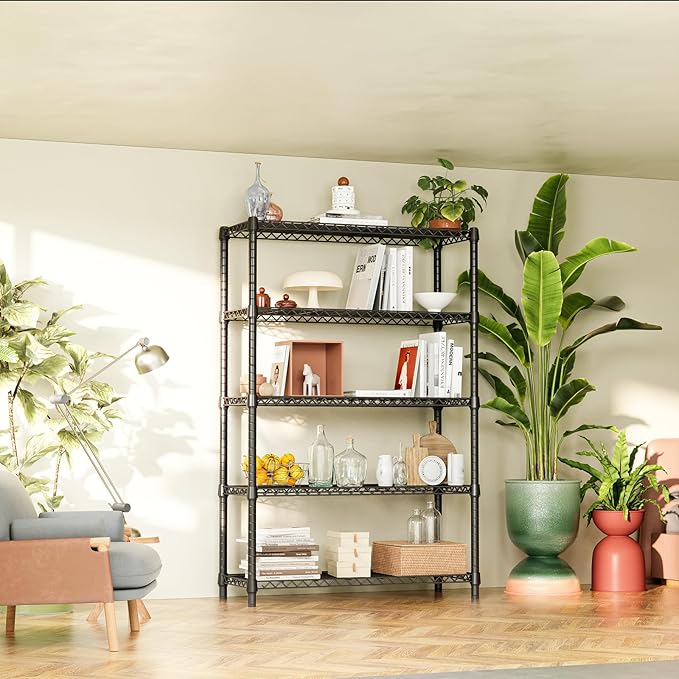 IZEUK 1750 LBS Garage Shelving Wide Storage Shelves Metal Shelves Heavy Duty Adjustable Utility Shelf Rack (Black, 5 Tier, 15.7" D x 45.3" W x 70.9" H)