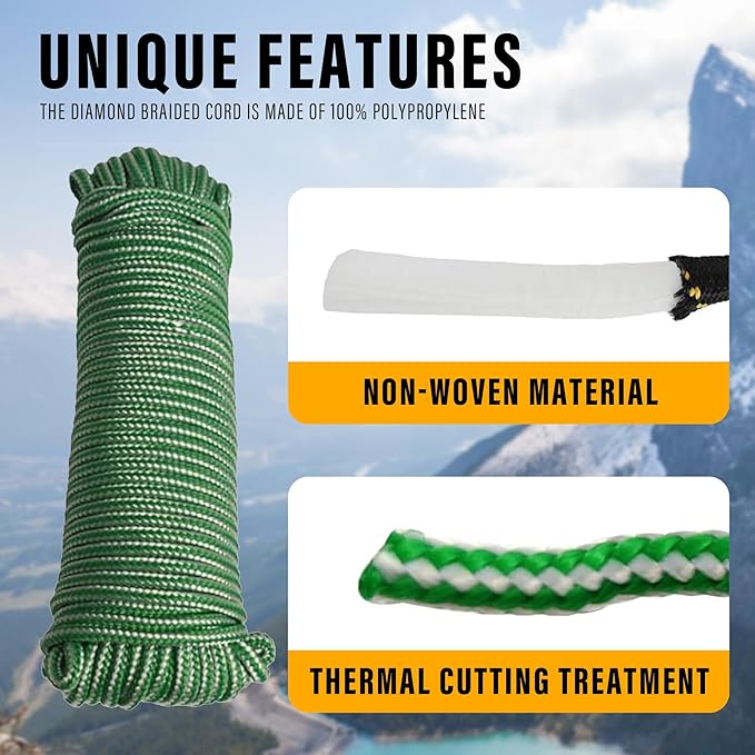 Diamond Braided Polypropylene Rope Nylon Rope Mix Thick Heavy Duty Ropes 5/32'' 66ft 3Packs High Strength Perfect for Clothesrope Camping Hiking and Other Outdoor Activities