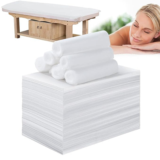 Disposable Bed Sheets for Massage Table 100 Pcs 31" x 71" Waterproof Massage Table Sheets Soft Non Woven Fabric SPA Massage Table Bed Cover Breathable for Beauty Tattoos Waxing Travel (White)