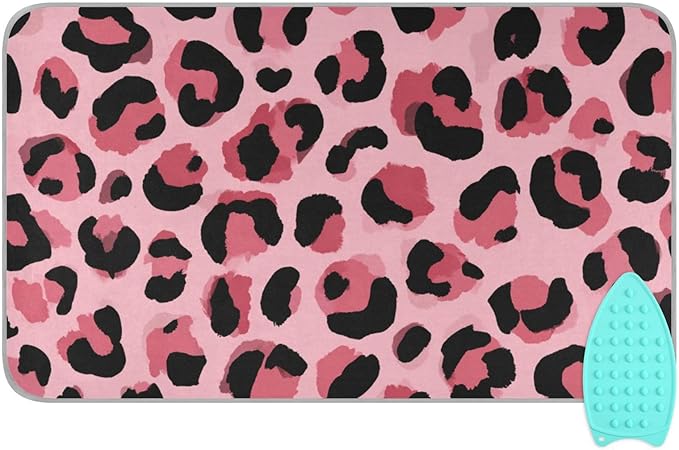Light Leopard Print Pattern Ironing Mat for Table top Portable Ironing Pad Blanket for Washer Dryer Countertop Travel