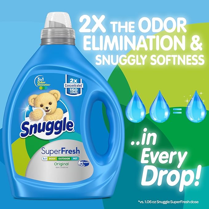 Snuggle Liquid Fabric Softener, SuperFresh Original, Eliminates Tough Odors, 2X Concentrated, 150 Loads
