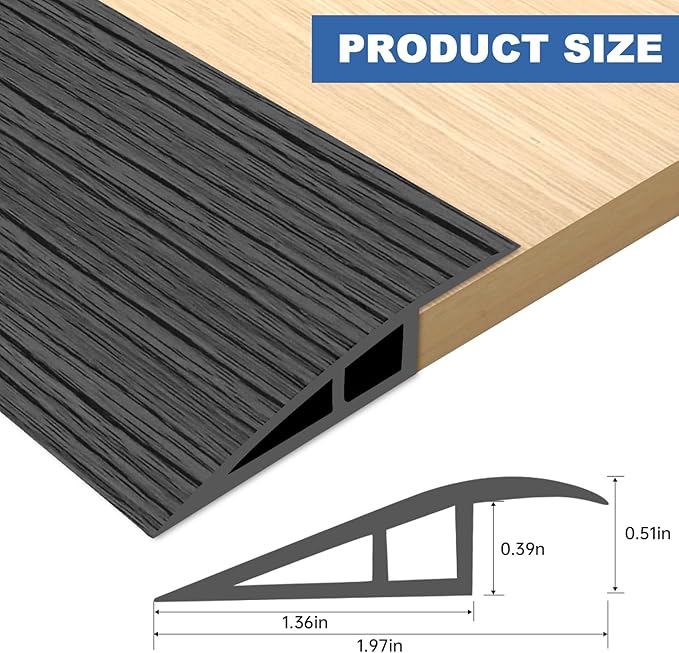 Vinyl Door Threshold Flooring Transition Strip Self Adhesive Carpet Edging Strip for Laminate Doorway Edge Threshold from 1/5" to 2/5" (Dark Gray Wood Grain, 6.6 Ft)