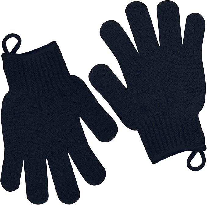 Exfoliating Glove with Hanging Loop - Bath Gloves 1 Pair Shower Gloves, Heavy Exfoliating Gloves for Men and Women Shower Gloves Body Wash Makes Skin Soft Healthy Body Exfoliating Gloves 1 Pair Black