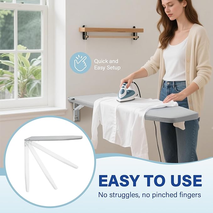 Wall Mounted Ironing Board - Fold Out Ironing Board Wall Mount with Removable Cover - Foldable Compact - Foldable - for Laundry Rooms, Bedrooms, Cabinet