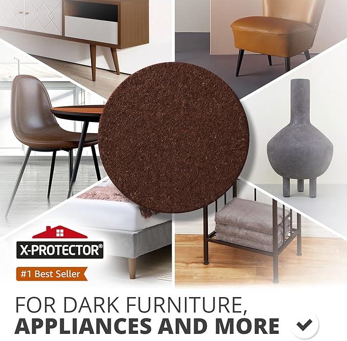 16 Heavy-Duty Felt Furniture Pads 2” 1/4” Thick X-Protector! Round Felt Pads for Furniture Feet - The Best Felt Floor Protectors for Furniture to Prevent Scratches. Protect Your Hard Floor! (Brown)