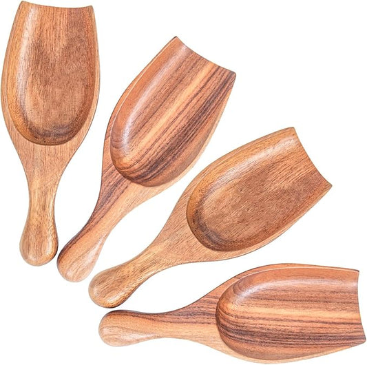 Wooden Coffee Scoop, 4 Pcs Coffee Spoons for Ground Coffee, Tea, Sugar, Wooden Scoops for Jars Small Scoops for Canisters, Bath Salts, Laundry Detergent (Acacia Wood)