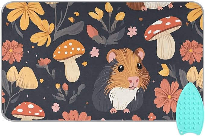 Ironing Mat Portable Ironing Pad Ironing Blanket for Table Top Heat Resistance Double-Side Using Travel Large 47.2 x 27.6 Inch Foldable Lightweight Guinea Pig Mushroom Floral Black