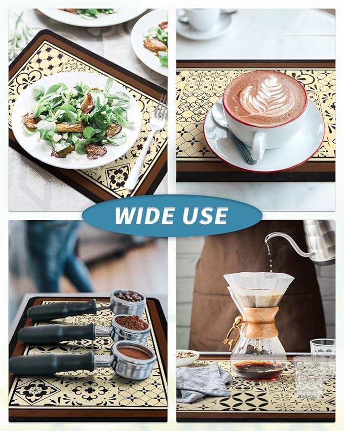 AMOAMI Coffee Mat Hide Stain Rubber Backed Absorbent Dish Drying Mat for Kitchen Counter - Fits Under Coffee Maker or Machine - Khaki 17x31.5