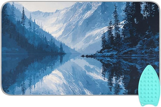 Ironing Mat Portable Ironing Pad Ironing Blanket for Table Top Heat Resistance Double-Side Using Travel Large 47.2 x 27.6 Inch Foldable Winter Blue Mountain and Mirrored Lake