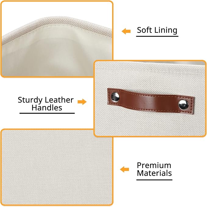 DULLEMELO Large Storage Baskets, Fabric Storage Bins for Organizing Clothes, Large Storage Bins with Handles for Shelves Closet Organizers, Fabric Storage Baskets for Toy Organizers(Beige)