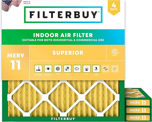Filterbuy 19x19x1 Air Filter MERV 11 (MPR 1200) Allergen Defense Replacement (4-Pack), Electrostatic Pleated HVAC AC Furnace Filters, Made in USA (Actual Size: 19.00 x 19.00 x 0.75)
