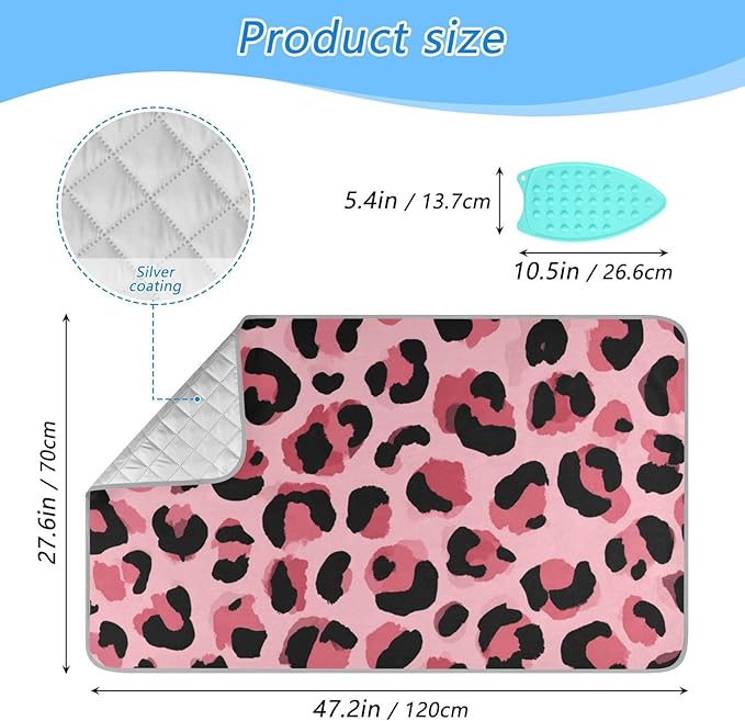 Light Leopard Print Pattern Ironing Mat for Table top Portable Ironing Pad Blanket for Washer Dryer Countertop Travel