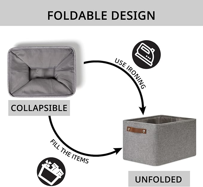 DULLEMELO Storage Baskets for Shelves, Fabric Collapsible Rectangular Storage Bins for Shelves, Closets, Nursery, Home, Office, Empty Gift Baskets (4-Pack, Grey)