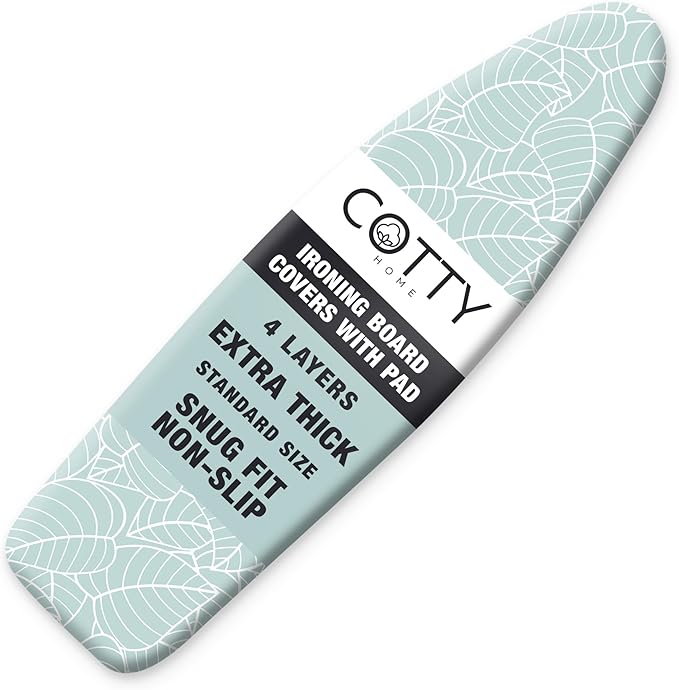 Extra Thick Ironing Board Covers with Pad Standard Size 15x54, Heat Reflective Full Scorch Resistant Padding, Snug Fit Non-Slip Nose Pocket Fastener Straps Elastic Edges, Green Floral
