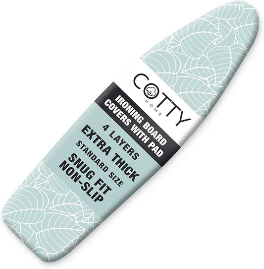 Extra Thick Ironing Board Covers with Pad Standard Size 15x54, Heat Reflective Full Scorch Resistant Padding, Snug Fit Non-Slip Nose Pocket Fastener Straps Elastic Edges, Green Floral