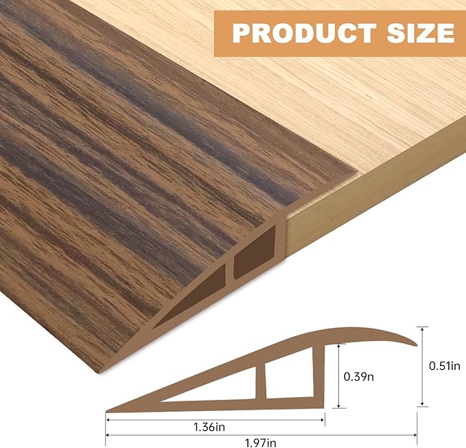Vinyl Door Threshold Flooring Transition Strip Self Adhesive Carpet Edging Strip for Laminate Doorway Edge Threshold from 1/5" to 2/5" (Smoked Brown Wood Grain, 6.6 Ft)