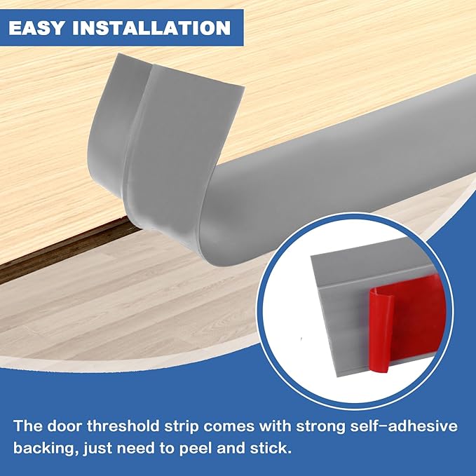 Vinyl Door Threshold Flooring Transition Strip Self Adhesive Carpet Edging Strip for Laminate Doorway Edge Threshold from 3/5" to 4/5" (Gray, 3.3 Ft)