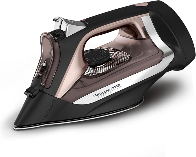 Rowenta Access Stainless Steel Soleplate Steam Iron with Retractable Cord, Powerful Steam Diffusion, Auto-Off and Anti-Drip, 1725 Watts, Black Clothes Iron, DW2459
