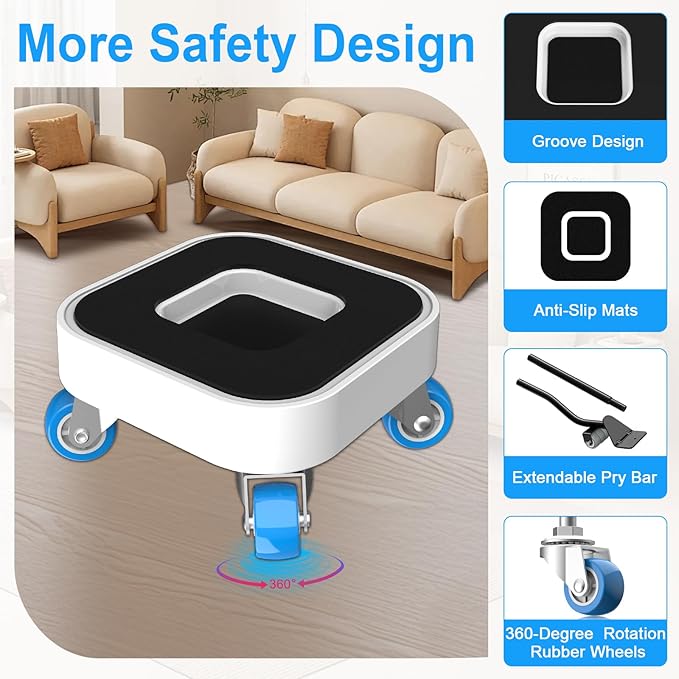 New Upgrade Furniture Sliders, Furniture Movers with Wheels, Furniture Lift Mover Tool Set with 360° Rotatable Wheels, Furniture Dolly for Moving Heavy Duty Sofa, Bed, Load Capacity Up to 750lb