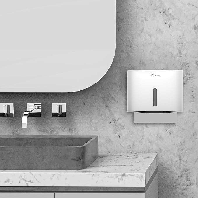 Paper Towel Dispenser Wall Mount, Adhesive No Drilling Multifold Trifold Cfold Commercial Hand Towel Dispenser,White-PN6015