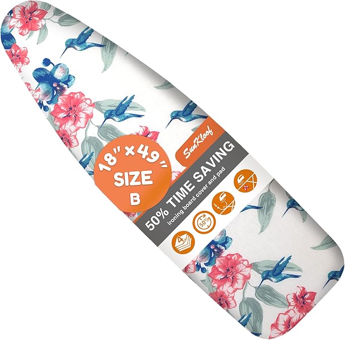Extra Wide Ironing Board Cover and Pad,18X49 Reflective Silicone Ironing Board Cover,Resist Scorching and Staining,4 Fasteners,Elastic Edges,Large Protective Scorch Mesh Cloth