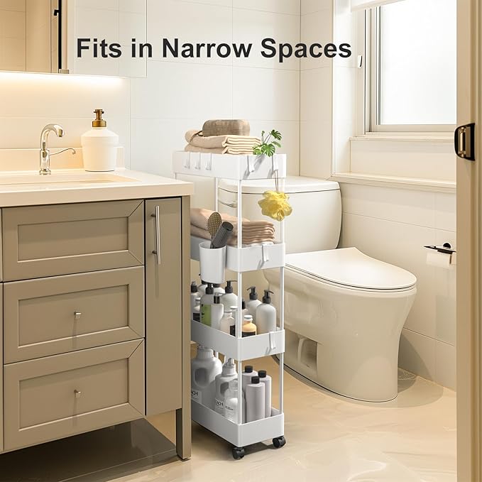 Pipishell Slim Storage Cart with Wheels, Bathroom Cart Organizer Bathroom Storage Small, Rolling Cart for Bathroom, Laundry Room, Kitchen, Narrow Space, Black PIUC04