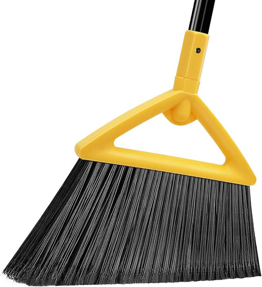 Heavy Duty Commercial Broom, Upgraded Angle Broom for Sweeping Indoor and Outdoor, Perfect Yellow Broom of Kitchen, Garage and Courtyard, Livingroom