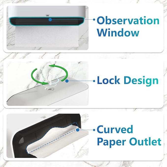 Paper Towel Dispenser, Paper Towel Holder Wall Mount, Bathroom Hand Paper Towels Dispensers, No-Hole Installation Multifold/Trifold/C Fold Paper Towel Dispenser