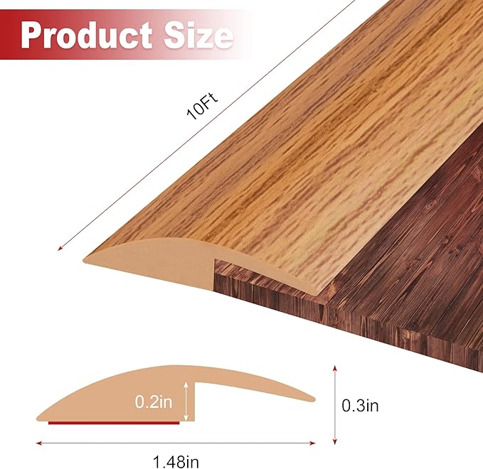 10Ft Carpet Floor Transition Strip, Self Adhesive Floor Edging Trim Strip, PVC Threshold Cover for Doorway, Floor Divider Strip Suitable for Threshold Height Less Than 5 mm - Light Brown Coffee