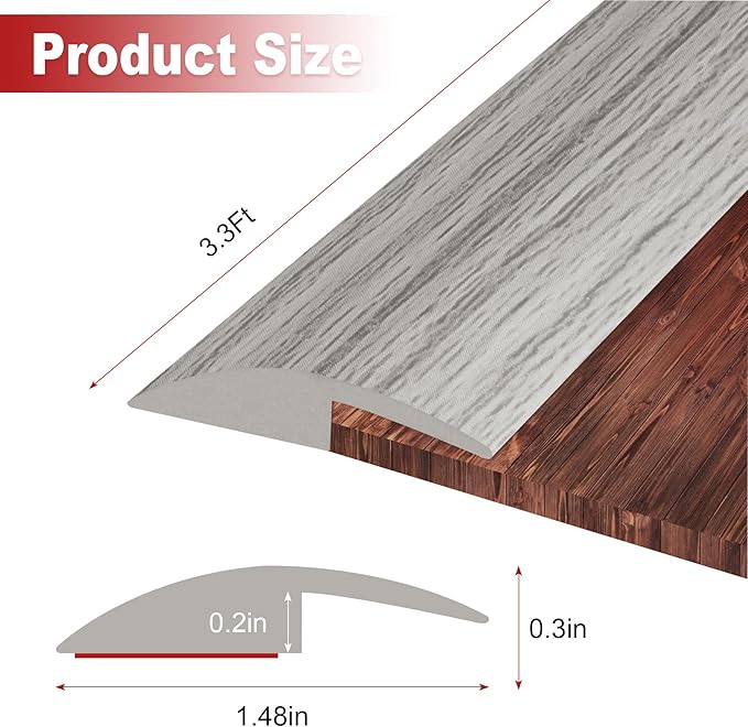 3.3Ft Carpet Floor Transition Strip, Self Adhesive Floor Edging Trim Strip, PVC Threshold Cover for Doorway, Floor Divider Strip Suitable for Threshold Height Less Than 5 mm - Gray Forest