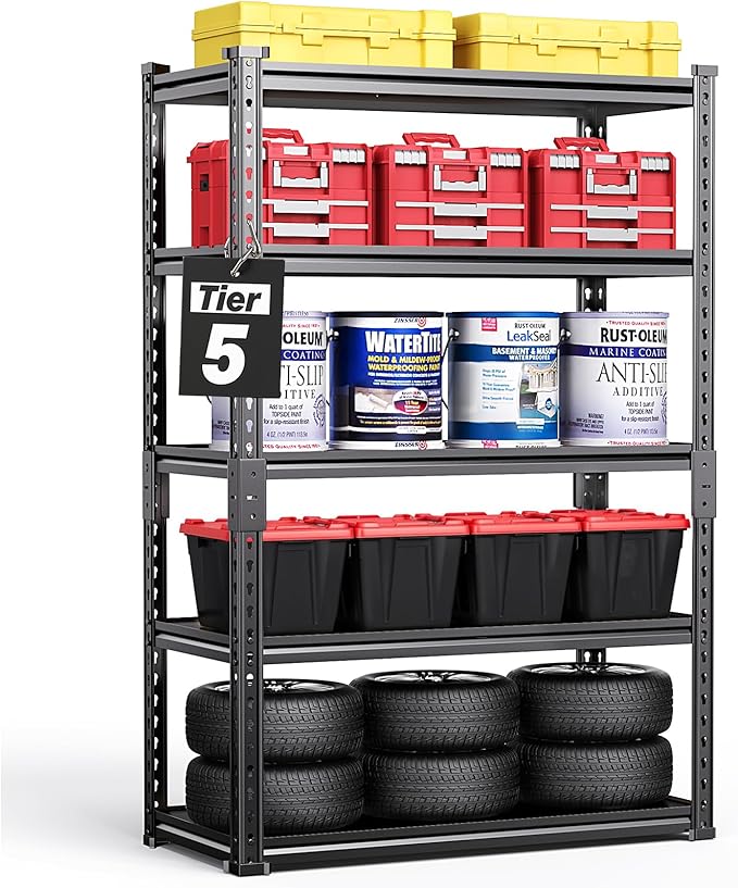 TigerParty 2050LBS Heavy Duty Garage Shelving, 5-Tier Adjustable Storage Shelves, Metal Shelving Unit and Storage Rack for Pantry, Basement, Warehouse, 72" H x 36" W x 16" D, Melamine Faced Board