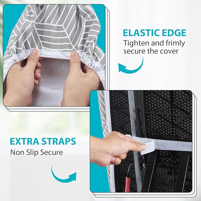 Ironing Board Cover with Padding 15 x 54 inch Standard Full Size, Heat Reflective with Hook and Loop Fasteners, Thick Padding with Elasticized Edges, 3 Layers Iron Board Cover (Gray Cube)