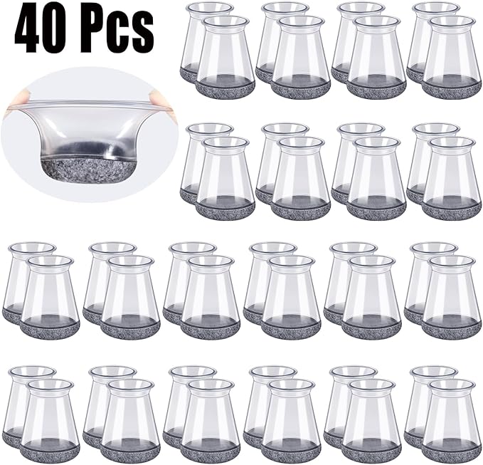 40 Pack Extra Small Chair Leg Floor Protectors Silicone Covers to Protect Floors Universal XS Clear Fit (8/16"-15/16")
