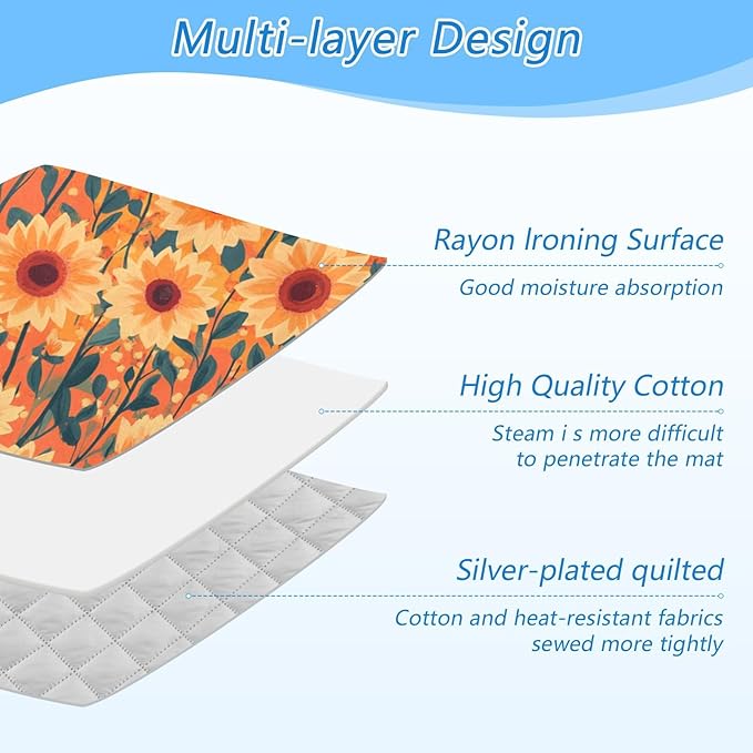 Ironing Mat Portable Ironing Pad Ironing Blanket for Table Top Heat Resistance Double-Side Using Travel Large 47.2 x 27.6 Inch Foldable Lightweight Orange Sunflowers and Poppy Flowers