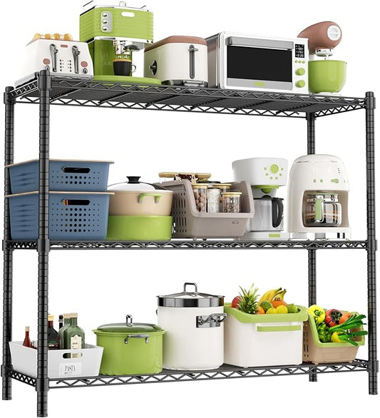 Storage Shelves, 48" L x 20" W x 47" H Heavy Duty Garage Wire Shelving Unit Loads 1200LBS, 3-Tier Adjustable Metal Industrial Utility Shelf Rack for Kitchen, Laundry Room, Basement