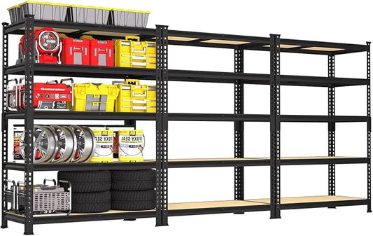 PrimeZone 35.5" x 12" x 72" Heavy Duty Storage Shelves - 5 Tier Adjustable Garage Storage Shelving, Metal Storage Utility Rack Shelf Unit for Warehouse Pantry Closet Kitchen, Black, 3 Pack