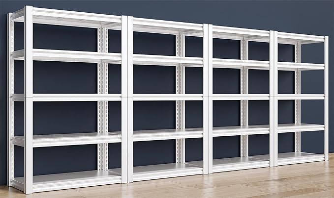 Raybee Garage Shelving Heavy Duty 2000LBS Storage Shelves 5 Tier Metal Shelving Unit White Metal Shelves Pantry Shelf for Kitchen Closet Basement Warehouse 4 Pack