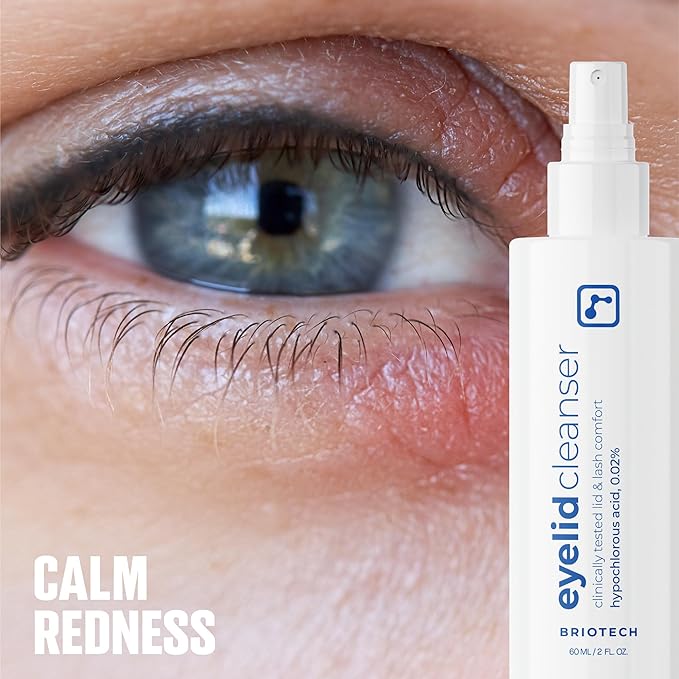 BRIOTECH Eyelid Cleanser, Hypochlorous Acid Spray, Lid & Eyelash Cleanser, Soothe Sensitivities, Calm Redness & Bumps, Support Against Irritation, Vegan, Travel Size 2 Fl oz (1 Pack)