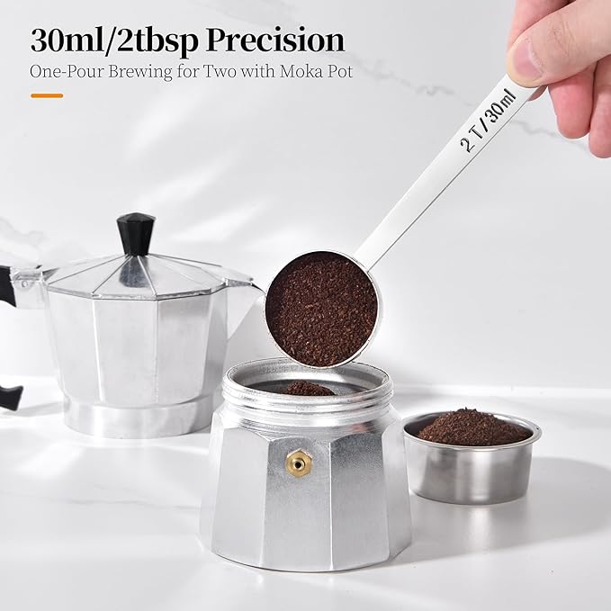 Long Handle Coffee Scoop: 5.98 Inch 18/8 Stainless Steel 2 Tablespoon Metal Measuring Spoon Tbsp Scoop for Coffee Beans, Grounds Coffee, Coffee Powder, Tea, Tall Jars (2Tbsp/30ml)