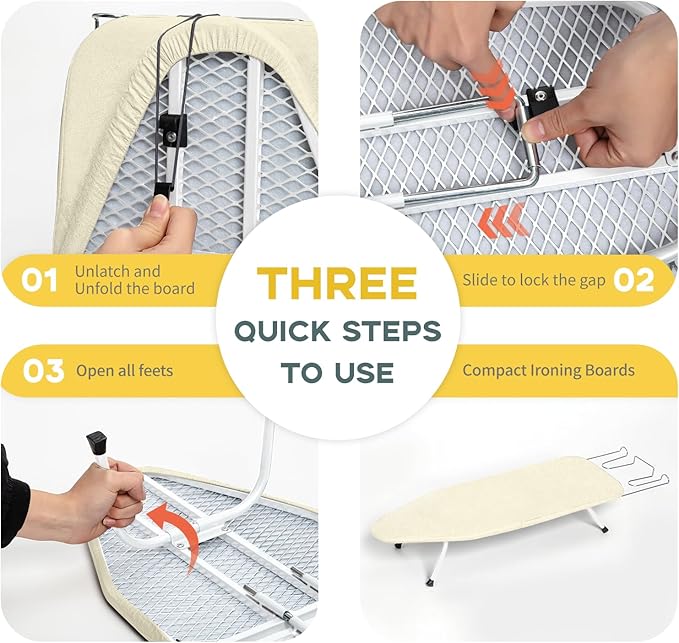 Metal Small Ironing Board Tabletop 31x12, RAINHOL Countertop Mini Iron Board Foldable with Cotton Cover and Pad, Portable and Compact for Travel, Dorms and Small Space