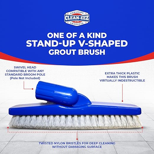 Clean-eez Grout-eez Tile Cleaner with Stand-Up Brush Head – 32 oz Heavy-Duty Stain Remover for Ceramic and Porcelain Floors – Safe for Colored Grout – Not for Natural Stone – Pole Not Included