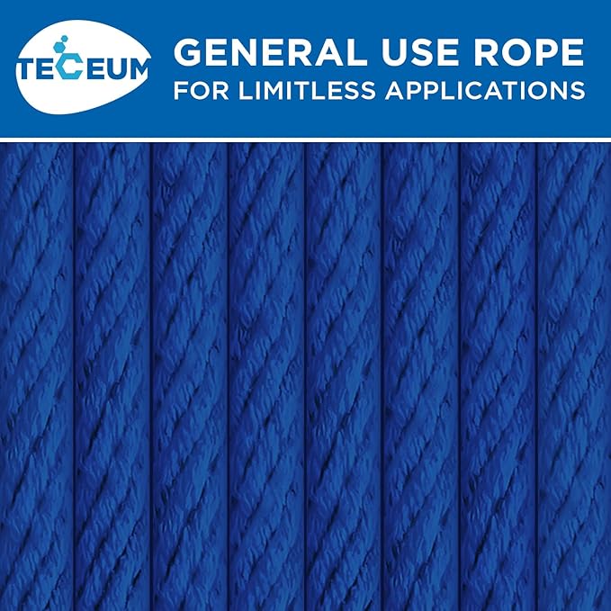 TECEUM Cotton Rope 3/16” (5 mm) – 50 FT – Strong All-Purpose Braided Rope – Natural Cotton – for Crafting, Сamping, Clothes Line, DIY, Indoor & Outdoor Use – Blue