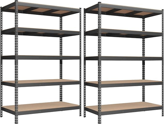 SONGMICS 5-Tier Storage Shelves, Load 2310 lb, Set of 2 Garage Storage, Boltless Assembly, Adjustable Shelving Unit, 23.6 x 47.2 x 70.9 Inches, for Study Shed Basement, Gray UGLR600G02