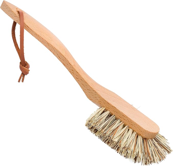 Redecker Extra Long Curved Dish Brush, Extra Strong Union Fiber Bristles, Oiled Beechwood Handle, 10-1/2 Inches, Made in Germany