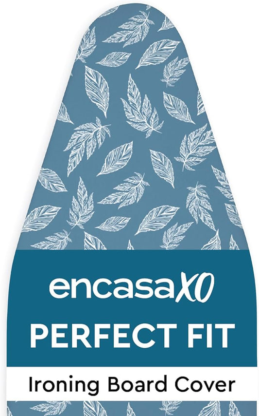 Encasa XO Ironing Board Cover and Pad 54"x15" - Thick 3mm Felt Padding, Drawstring Tightening & Lock, Easy Fit, Scorch & Stain Resistant, Fits Standard Large Ironing Board - Big Leaves Blue