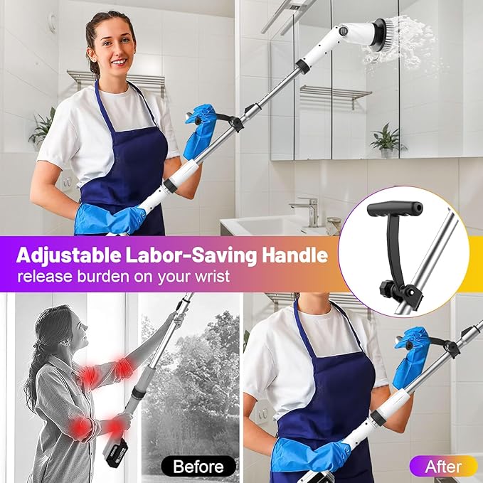 6000mAh Battery Electric Spin Scrubber 5inch Large Brush, Zordin Best Power Shower Scrubber for Cleaning, 1200RPM Cordless Cleaning Brush for Bathroom/Floor Grout Tile (8 Brushes)