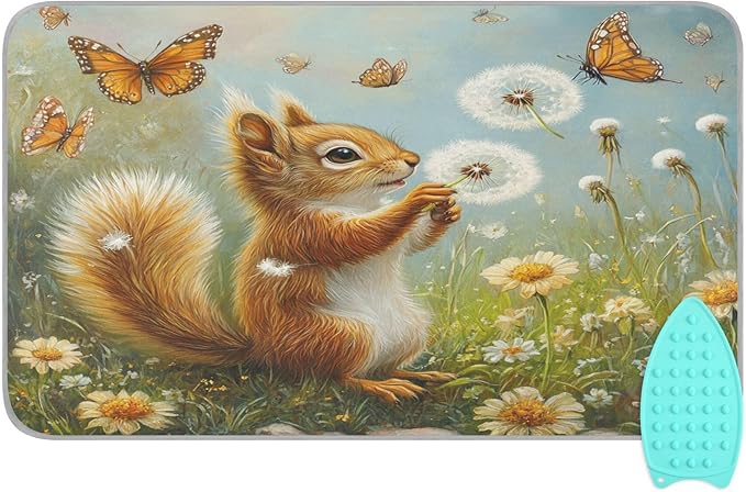 Butterfly Squirrel Dandelion Ironing Mat Thickened Ironing Blanket Travel Portable Double-Side Using Ironing Pad Travel Isolate Heat Pad Cover for Washer Dryer Table Top Countertop 27.6x47.2in