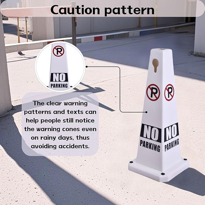 8-Pack 26.5" Caution Cones, 4-Sided Visible Safety Signs with Heavy Rubber Base, Warning for Slip & Fall Prevention, Indoor/Outdoor Use (White, 8Pcs-No Parking)